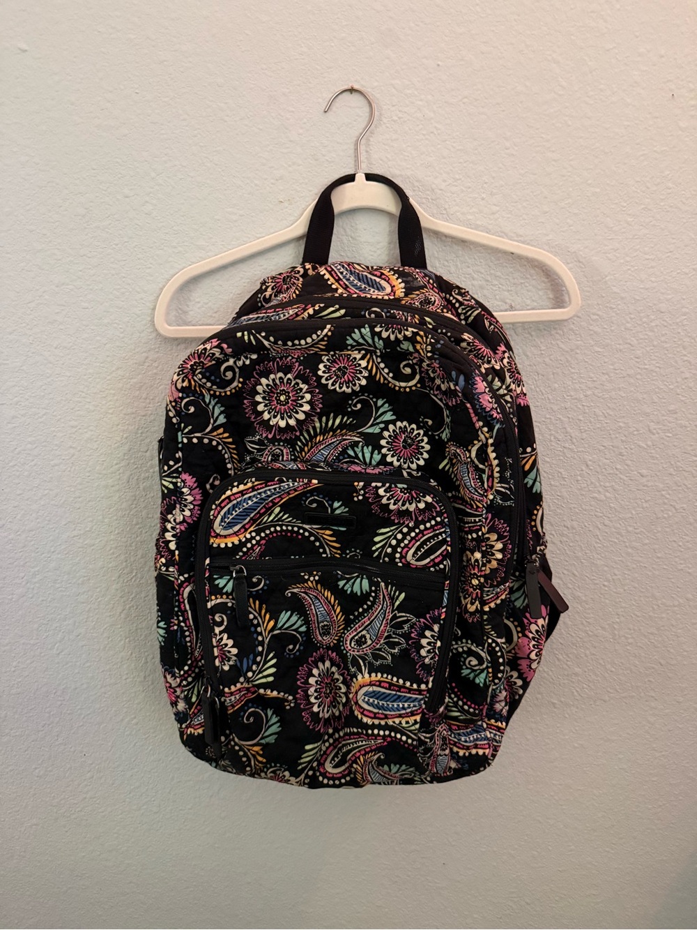 Vera Bradley Black Quilted Backpack with Multicolor Paisley